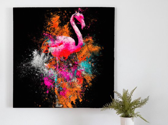 Fiery fuchsia flamingo | Fiery Fuchsia Flamingo | Kunst - 30x30 centimeter op Canvas | Foto op Canvas - wanddecoratie schilderij