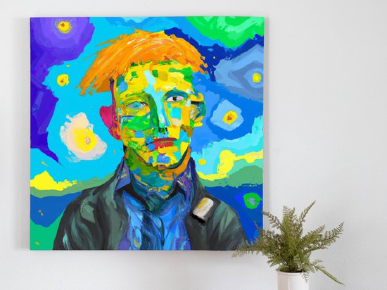 The modern vincent a van gogh inspired portrait of a man | The Modern Vincent: A Van Gogh-Inspired Portrait of a Man | Kunst - 40x40 centimeter op Canvas | Foto op Canvas - wanddecoratie schilderij