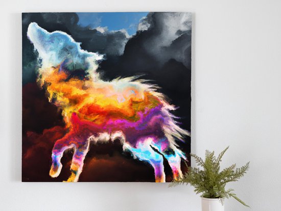 Wolf dark clouds kunst - 60x60 centimeter op Canvas | Foto op Canvas - wanddecoratie