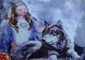 Denza - painting meisje met wolf 40 x 50 cm volledige bedrukking ronde steentjes uniek direct leverbaar dier - WOLF
