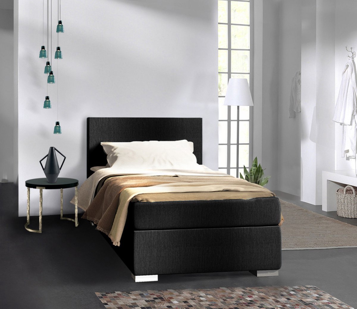 21Home® Boxspring 90x200 - Complete set met matras & topper - Zwart