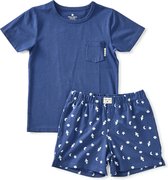 Little Label Pyjama Jongens Maat 134-140/10Y - donkerblauw - print - Shortama - Zachte BIO Katoen