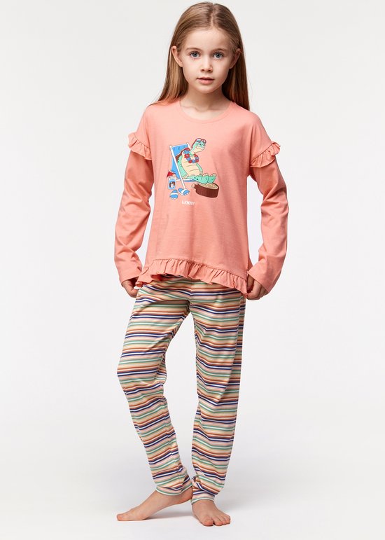 Woody pyjama meisjes/dames - koraal - schildpad - 231-1-PLG-S/491 - maat 152