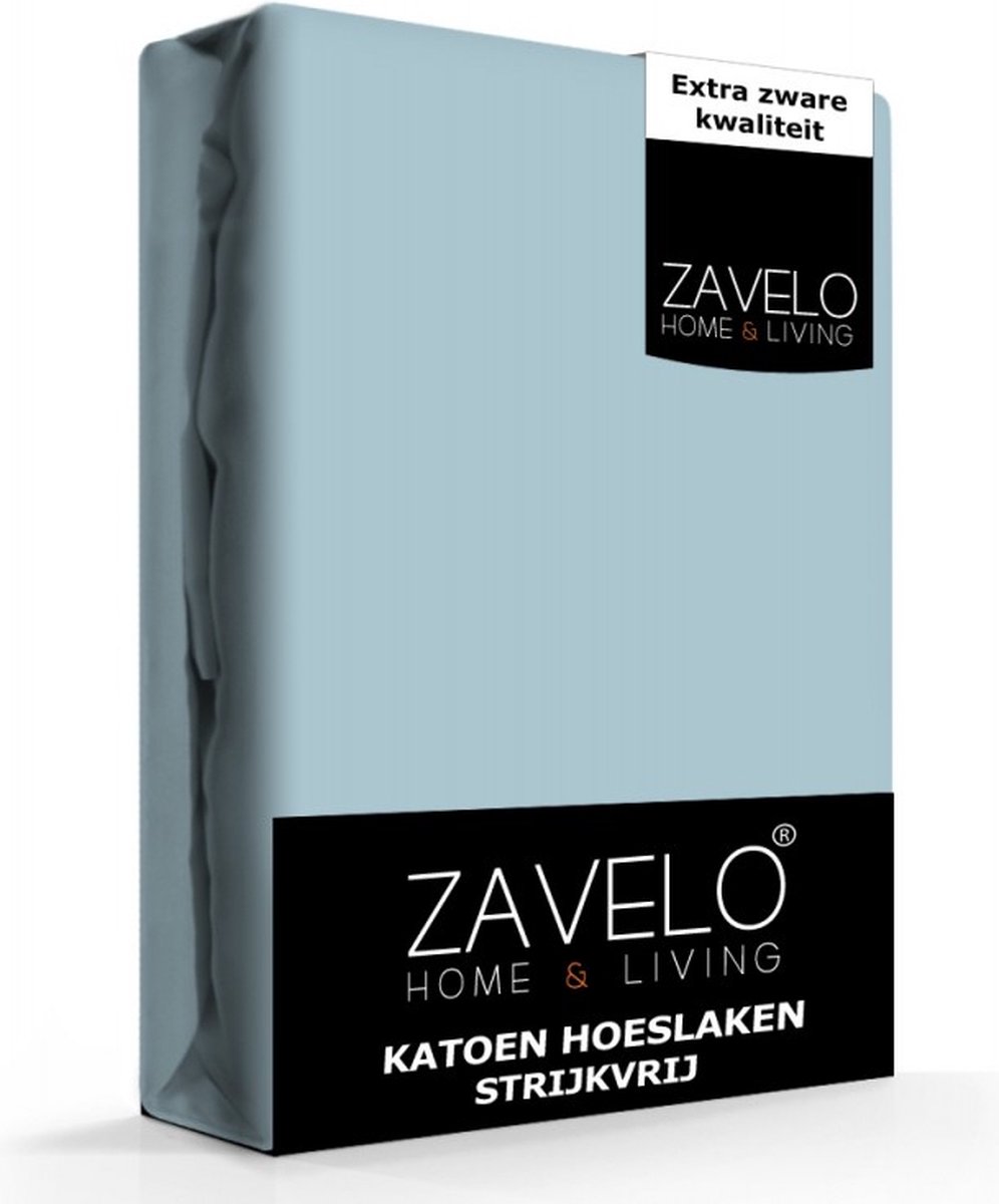 Zavelo Hoeslaken Katoen Strijkvrij Blauw - 2-persoons (140x200 cm) - Hoogwaardige Kwaliteit - Rondom Elastisch - Perfecte Pasvorm