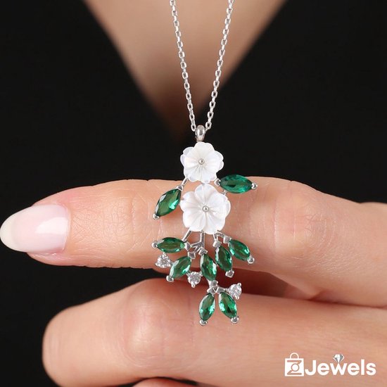 OZ Jewels Zilveren Ketting met Uniek Magnolia Design Versierd met  Synthetische Smaragd... | bol.com