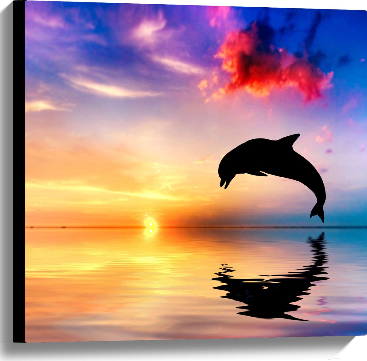 WallClassics - Toile - Coucher de soleil sur la silhouette d'un dauphin  au-dessus de... | bol