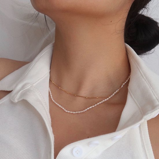 Nixnix - Collier double de perles - Couleur or - Véritable perle - Pearl -  Double chaîne | bol