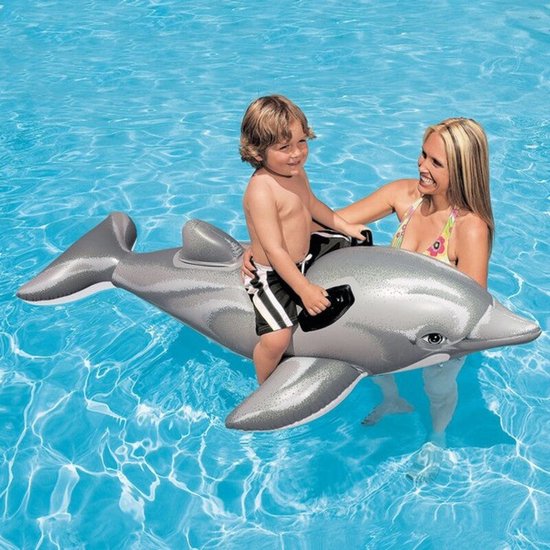 Intex Dolfijn Giant Ride-On - Opblaasfiguur - Grijze dolfijn - Intex