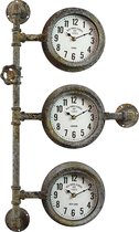 HAES DECO - Wandklok Industrieel met 3 klokjes - Metalen Industriele Vintage Muurklok Hangklok Keukenklok - formaat 69x41x16 cm