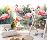 Fotobehang - Flamingo's - Natuur - Vliesbehang - (368 x 254 cm)