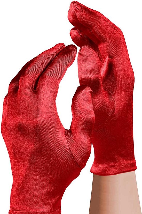 Apollo - Satijnen handschoen - Gala handschoenen - 20 cm - Rood - One size - Lange handschoenen verkleed - accessoires - Carnaval