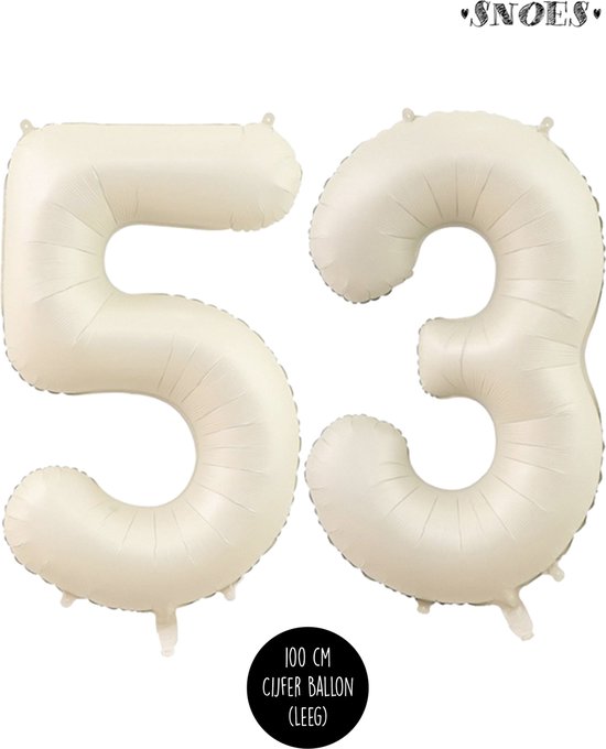 Cijfer Helium Folie ballon XL - 53 jaar cijfer - Creme - Satijn - Nude - 100 cm - leeftijd 53 jaar feestartikelen verjaardag