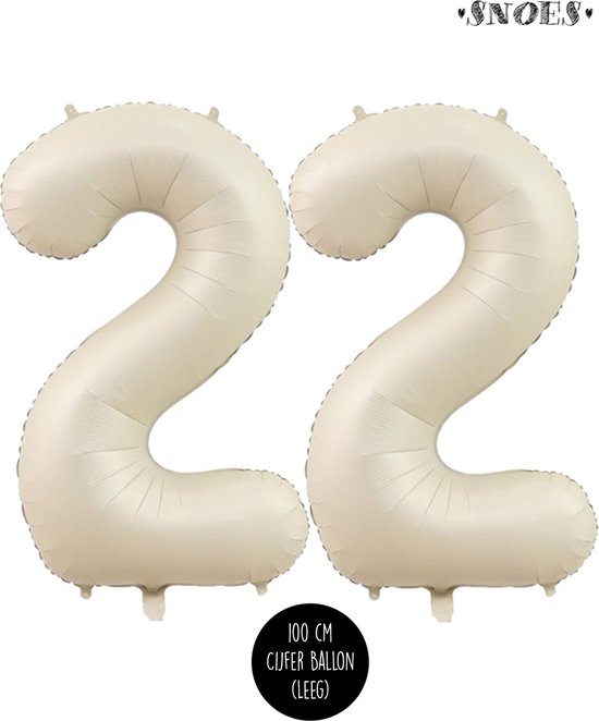 Cijfer Helium Folie ballon XL - 22 jaar cijfer - Creme - Satijn - Nude - 100 cm - leeftijd 22 jaar feestartikelen verjaardag