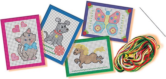 SES - Ik leer prikken - Montessori - prikmatje van vilt, prikpen en 9 verschillende prikkaarten - SES