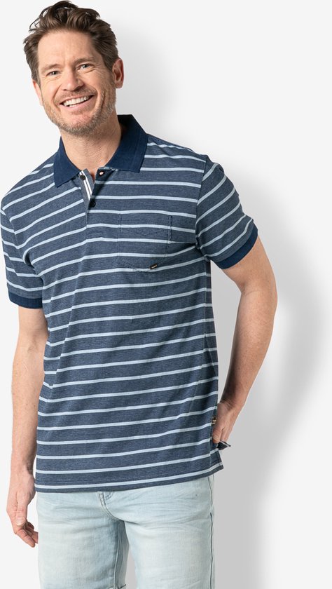 Twinlife Heren polo indigo stripe - Polo's - Stevig - Luchtig - Zwart - M