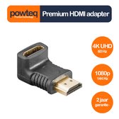Powteq Premium - HDMI adapter - 90º naar beneden - 4K UHD 60 Hz - 1080p 144 Hz - Goldplated