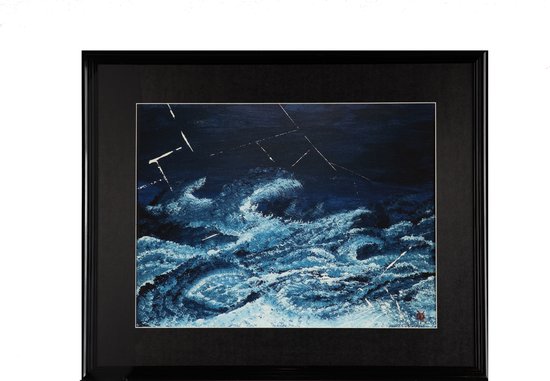 Artoftheworld fine art print van kunstschilderij / landschapschilderij Storming Water met certificaat van authenticiteit beide ingelijst