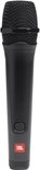 Microphone JBL noir avec bouton marche/arrêt et logo JBL rouge