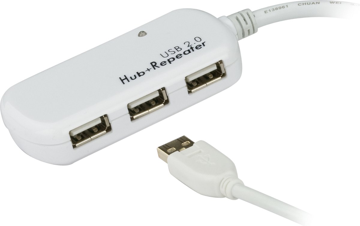 Actieve USB 2.0 Verlengkabel USB A Male - 4x USB-Hub 12 m Ivoor