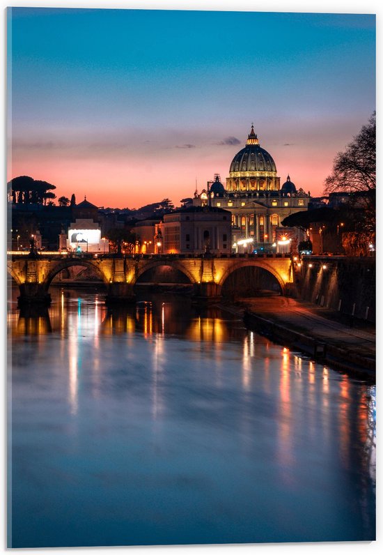 Acrylglas - Romeinse Brug in Rome met Zonsondergang - 40x60 cm Foto op Acrylglas (Met Ophangsysteem)