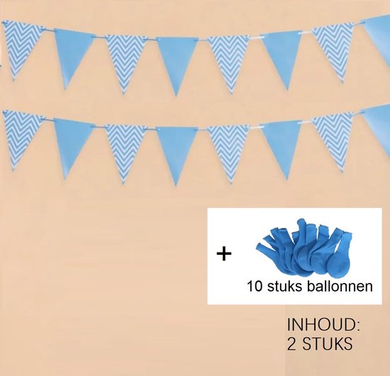 Vlaggenlijn geboorte baby en 10 stuks blauwe ballonnen -|2 stuks slinger  |Jongen ,... | bol
