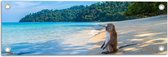 WallClassics - Poster de jardin - Singe assis sur la plage près de la mer claire et de la forêt - 60 x 20 cm Photo sur poster de jardin (décoration murale pour l'extérieur et l'intérieur)