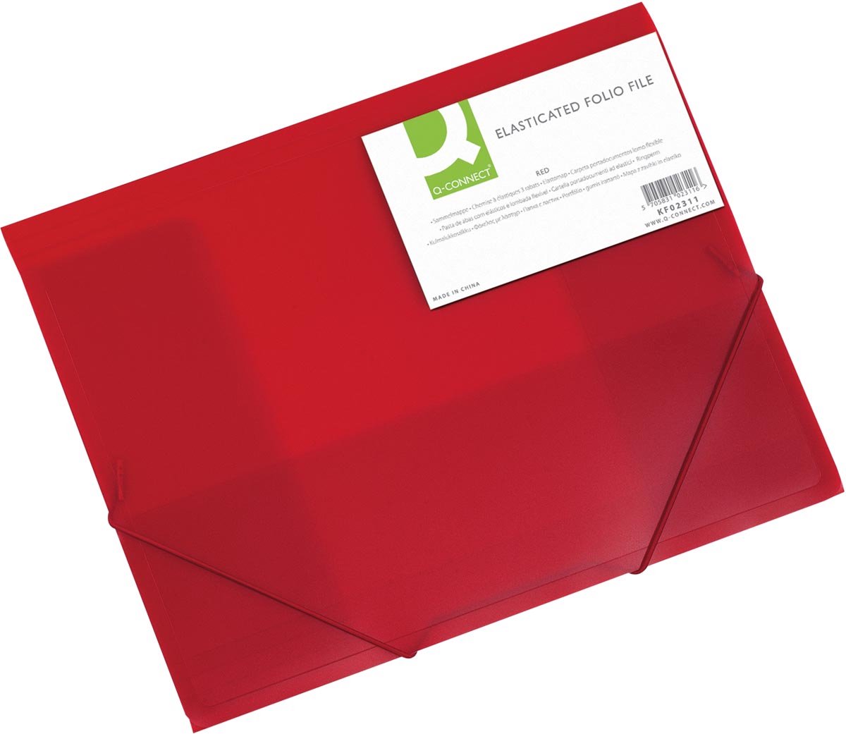 Q-CONNECT elastomap, A4, 3 kleppen en elastieken, transparant PP, rood 24 stuks