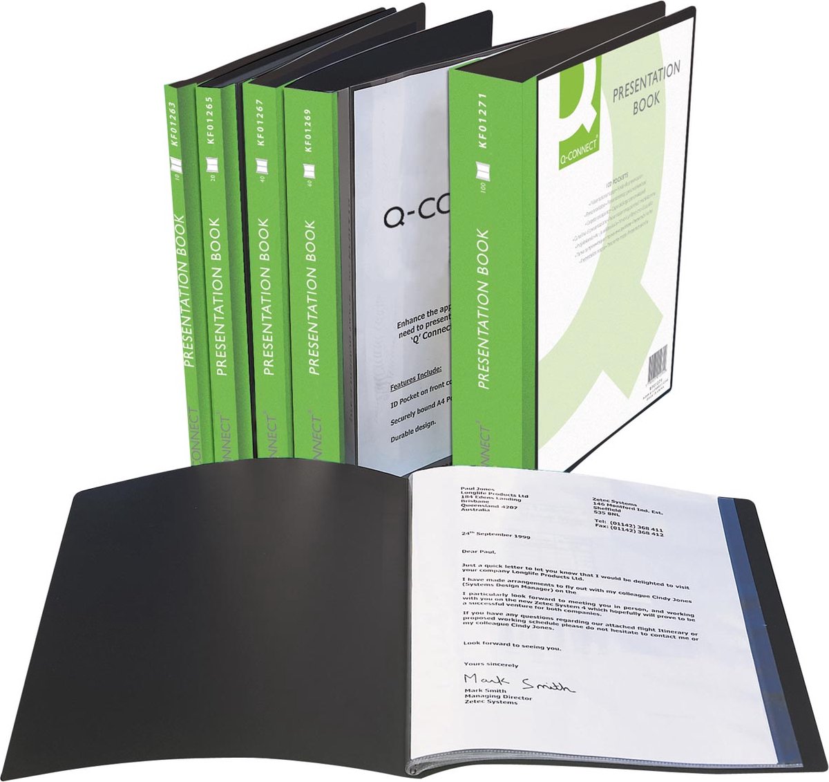 Q-CONNECT Kaart met Beschrijvingsvak, PP A4, 100 Hoesjes, Zwart