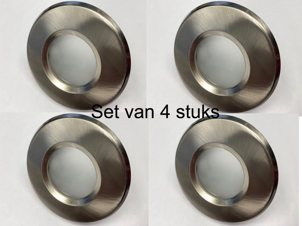 Badkamer LED Inbouwspot – Set van 4 – Geborsteld Nikkel – Philips GU10 Dimbaar – 3000K Warm Wit – IP65