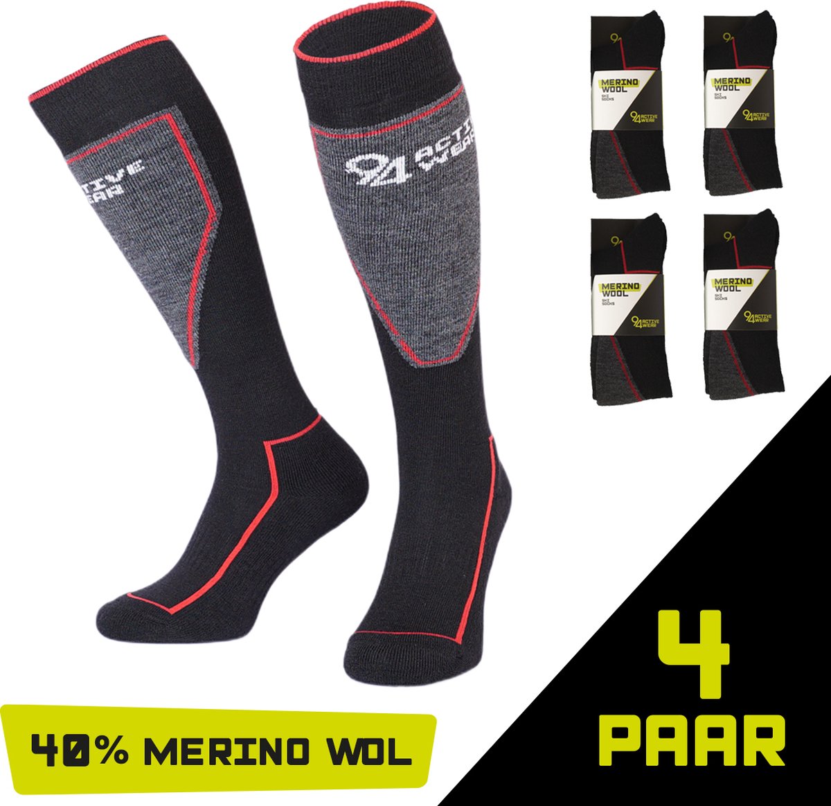Merino Wol Skisokken Heren - Maat 43-46 - Naadloze Thermosokken voor warme & droge voeten
