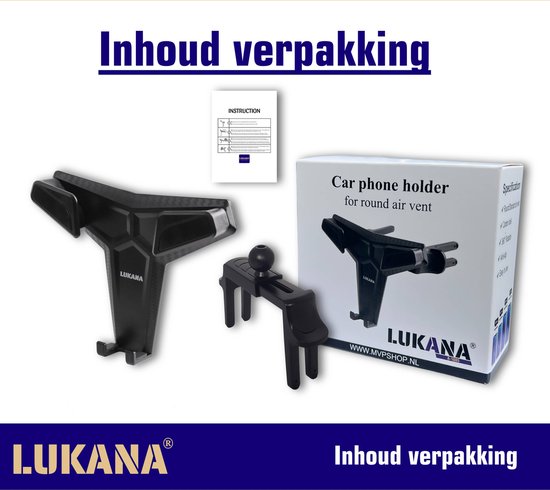 Lukana A-1605 - Telefoonhouders Auto voor Standaard en Ronde Ventilatierooster - Autohouder Telefoon - Universeel - GSM Houder Auto - Lukana