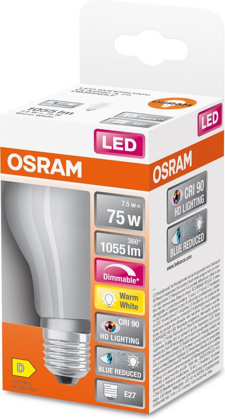 6x Osram E27 LED Lamp | 7.5W 2700K 220V 927 | 300° Dimbaar