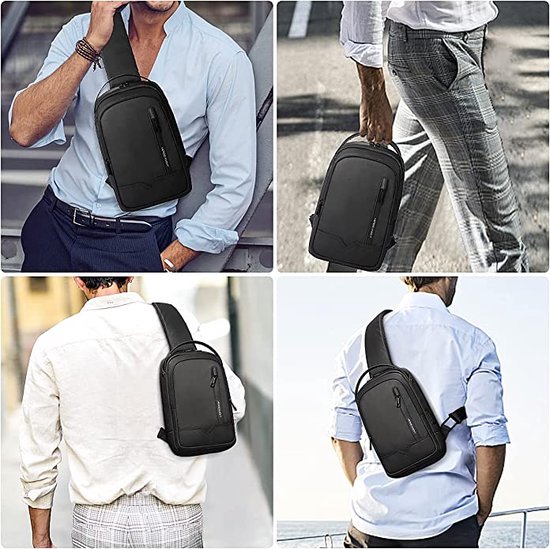 hk Sac à bandoulière pour homme, sac de poitrine étanche pour iPad 11,3  avec port de charge USB, sac à dos pour homme petit pour le travail, les