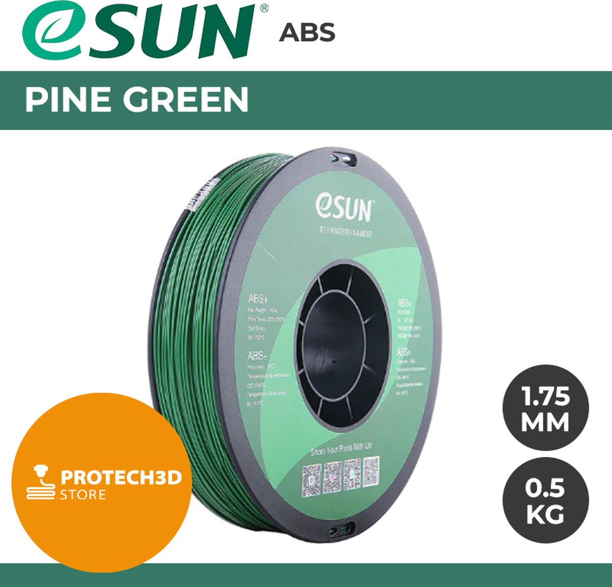 eSun - ABS Filament, 1.75mm, Pine Green – 0.5kg