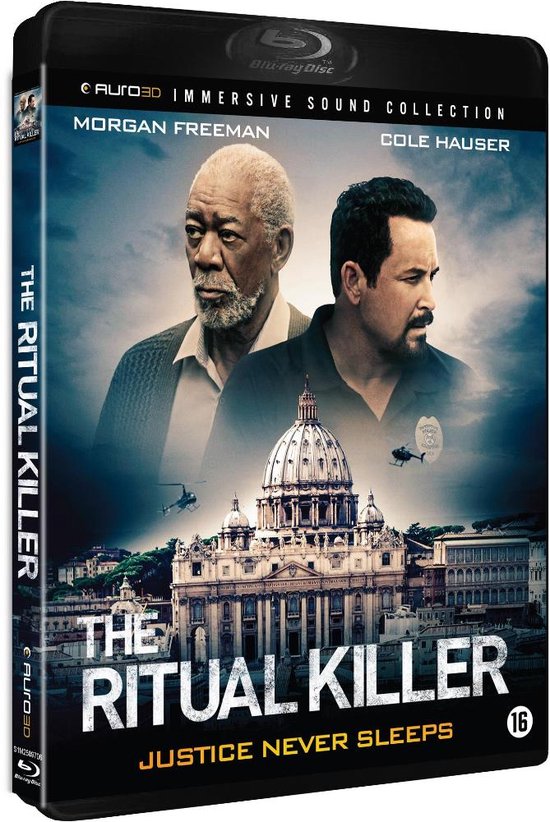 Hoes van de film 'The Ritual Killer' met Morgan Freeman en Cole Hauser, met de Sint-Pietersbasiliek op de achtergrond.