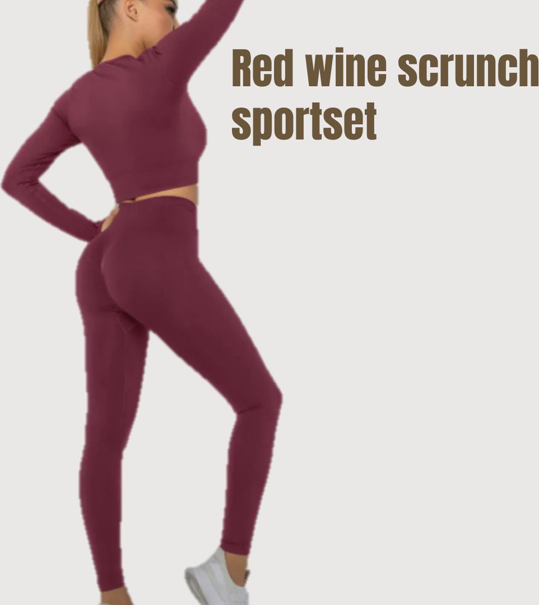 Sportchic - Sportoutfit - Sportkleding Set Dames - Squat proof - Fitness legging + Sport shirt - Yoga Kleding - Sport Top - Sport Shirt dames - Fitness Legging - Fitness Kleding Set Voor Dames - Bordeaux Rood - L