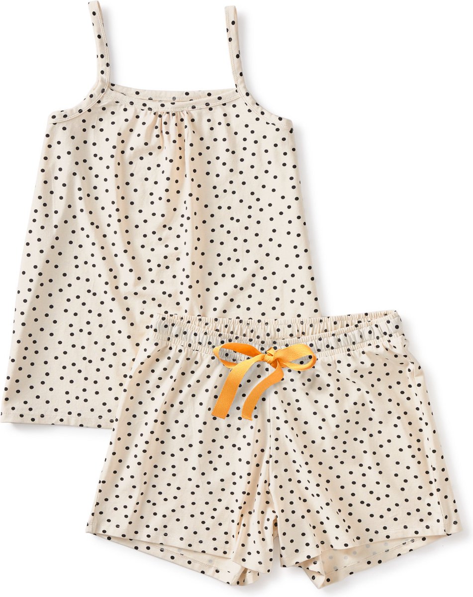 Little Label Pyjama Dames Maat XS/34-36 - off white, zwart - Gestipt - Shortama - Zachte BIO Katoen