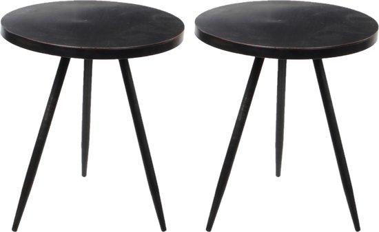 Set van 2x stuks bijzettafels Kent rond metaal zwart 35 x 40 cm - Home Deco meubels en tafels