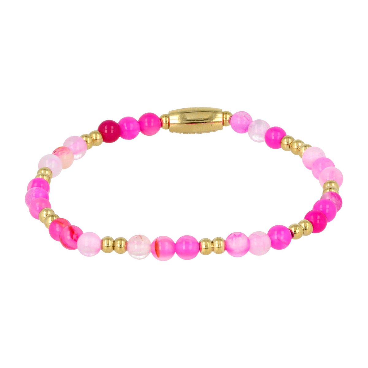My Bendel - Fijne Elastische Armband Goudkleurig met Rose Stripe Agate Edelsteen 4mm - Goudkleurige Armband met Rose Stripe Agate Edelsteen - met Luxe Cadeauverpakking | Sieraden Voor Dames | Maat S