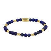 *My Bendel - Goudkleurige kralenarmband met Lapis Lazuli edelstenen - Goudkleurige elastische armband van edelstaal gecombineerd met Lapis Lazuli edelsteen - Met luxe cadeauverpakking