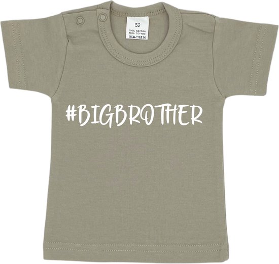 Baby t-shirt korte mouw - #BIGBROTHER - Beige - Maat 92 - Zwanger - Geboorte - Big brother - Aankondiging - Zwangerschapsaankondiging - Peuter - Dreumes - Ik word grote broer