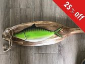!! SALE !! Sloophout peddel met Vis groen 15x50 cm