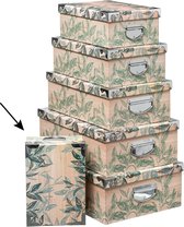 5Five Opbergdoos/box - Green leafs print op hout - L28 x B19.5 x H11 cm - Stevig karton - Leafsbox