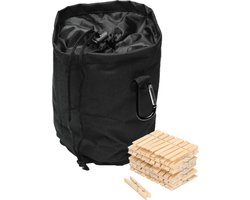 Wasknijpers mandje/zakje - met koord en karabijnhaak - D16 x H 18 cm - inclusief 50 wasknijpers
