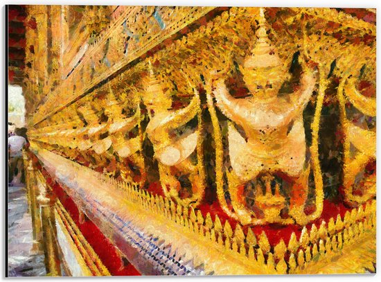 Dibond - Schilderij van Beelden in de Tempel van de Smaragdgroene Boeddha in Bangkok, Thailand - 40x30 cm Foto op Aluminium (Wanddecoratie van metaal)