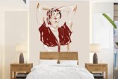 Behang - Fotobehang Portret - Vrouw - Rood - Abstract - Breedte 175 cm x hoogte 240 cm - Behangpapier