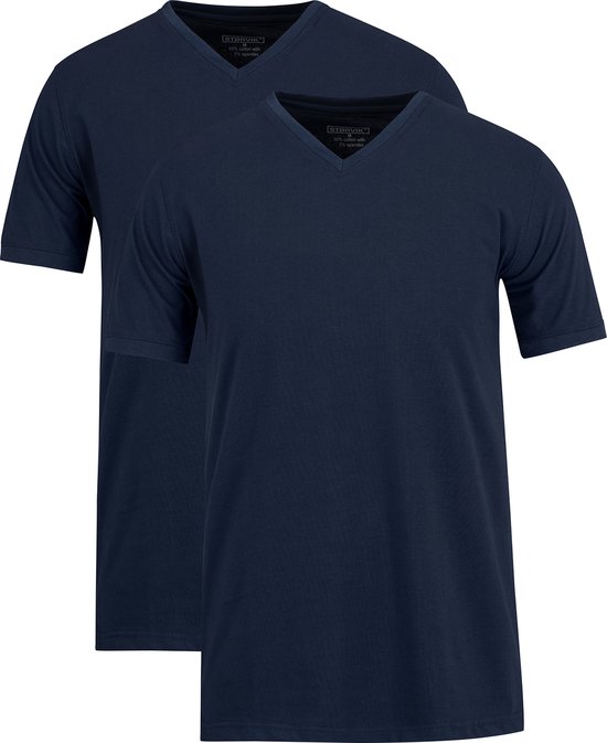 STØRVIK T-Shirt Extra Long 2-Pack Homme - Katoen Col V- Taille 2XL - Bleu Foncé