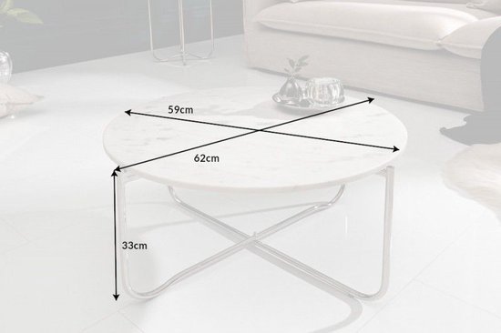 Ronde salontafel NOBLE 65cm wit marmer afneembaar tafelblad opvouwbaar zilver metaal - 40361