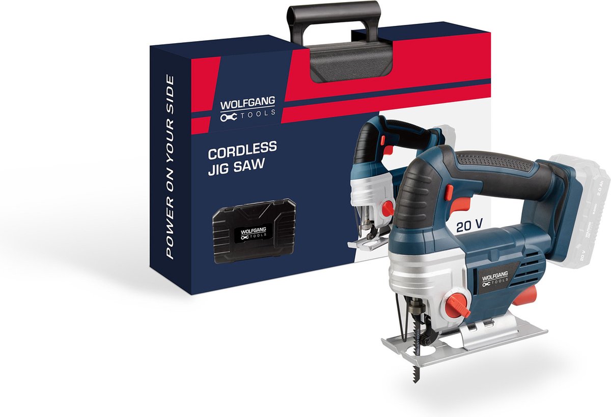 Wolfgang Accu Decoupeerzaag - Elektrische Decoupeerzaagmachine - Draadloze Zaag met Ingebouwde LED - Voor Hout en Staal - Incl. 2 Zaagbladen en Koffer - 20 V - (Geleverd zonder accu en lader)