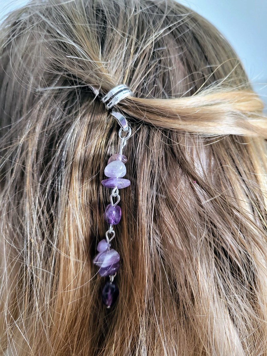 Amethist haarhanger zilverkleur 8.5 cm
